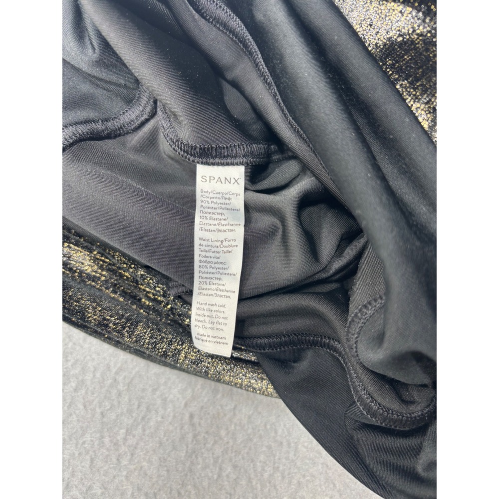 SPANX Shape Small Velvet Black Gold Metallic Textured High Waist Leggings Shine - Picture 9 of 14